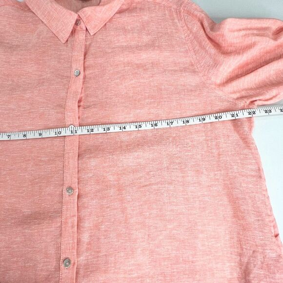 Tahari Linen Blend Coral Button Up Cover Up Shirt Dress Large - Picture 8 of 10